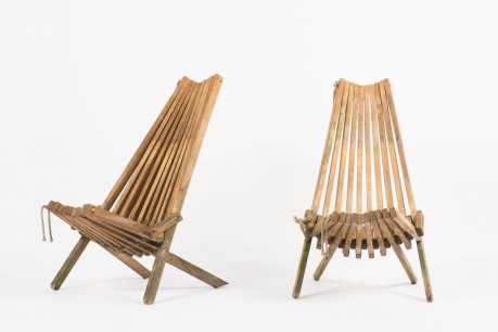 Fauteuils en teck et cordes modele pliable 1960 set de 2
