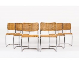 Chaises en chrome et rotin design suisse 1970 set de 6