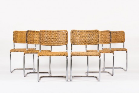 Chaises en chrome et rotin design suisse 1970 set de 6