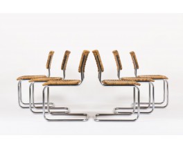 Chaises en chrome et rotin design suisse 1970 set de 6