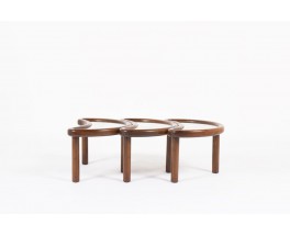 Tables basses modele Haricot chene et plateau en miroir oxyde design Italien 1950 set de 3