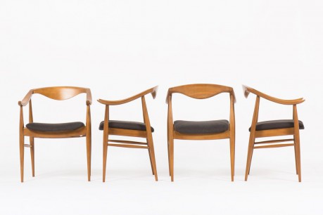 Fauteuils hetre teinte et lin noir design danois 1950 set de 4