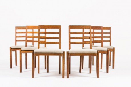 Chaises Guillerme et Chambron tissu lin beige edition Votre Maison 1950 set de 6