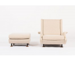 Fauteuil et repose pieds Marco Zanuso modele Regent tissu beige edition Arflex 1960