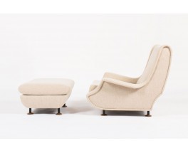 Fauteuil et repose pieds Marco Zanuso modele Regent tissu beige edition Arflex 1960