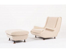 Fauteuil et repose pieds Marco Zanuso modele Regent tissu beige edition Arflex 1960