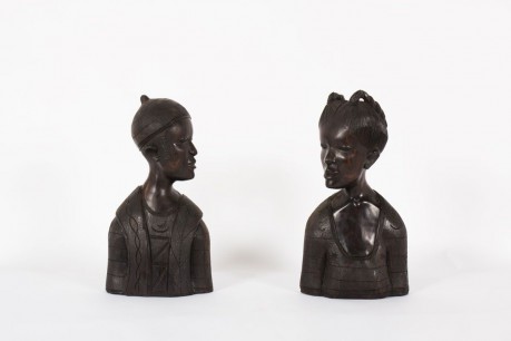 Bustes decoratifs en ebene de Macassar 1950 set de 2