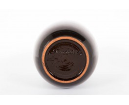 Vase en ceramique marron modele bouteille col mince 1950