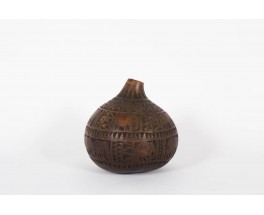 Vase decoratif en bois motifs ethniques 1950