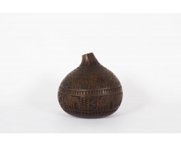 Vase decoratif en bois motifs ethniques 1950