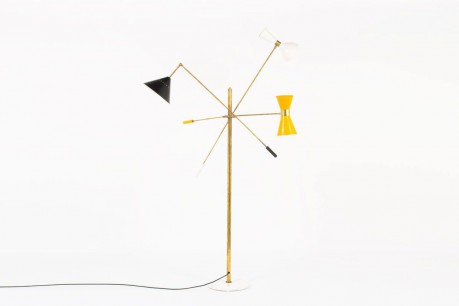 Lampadaire en laiton 3 bras diffuseurs colores design contemporain italien