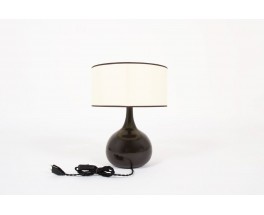 Lampe en ceramique marron abat-jour beige 1950