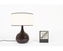 Lampe en ceramique marron abat-jour beige 1950