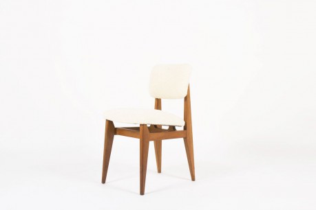 Chaise Marcel Gascoin modele C tapisse tissu Bergamo Bisson Bruneel beige edition Arhec 1950