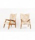 Fauteuils en chene tissu beige et rose pale 1950 set de 2