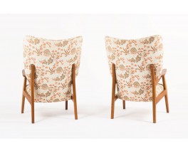 Fauteuils en chene tissu beige et rose pale 1950 set de 2