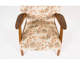 Fauteuils en chene tissu beige et rose pale 1950 set de 2