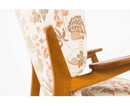 Fauteuils en chene tissu beige et rose pale 1950 set de 2