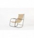 Rocking chair en metal patine et lin beige 1950