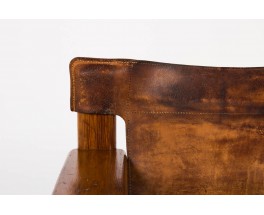 Fauteuil Bernt Petersen en pin et cuir patine marron design danois 1970