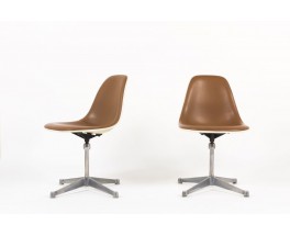 Chaises Charles et Ray Eames skai marron edition Herman Miller 1960 set de 2