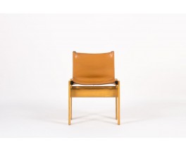 Chaises Afra et Tobia Scarpa modele Monk cuir cognac edition Molteni 1970 set de 6