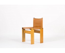 Chaises Afra et Tobia Scarpa modele Monk cuir cognac edition Molteni 1970 set de 6