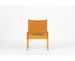 Chaises Afra et Tobia Scarpa modele Monk cuir cognac edition Molteni 1970 set de 6