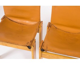 Chaises Afra et Tobia Scarpa modele Monk cuir cognac edition Molteni 1970 set de 6