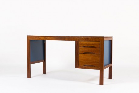 Bureau Andre Sornay acajou et stratifie bleu 1960