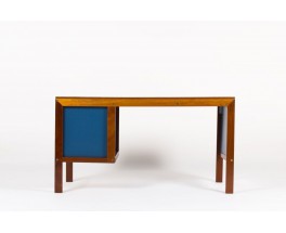 Bureau Andre Sornay acajou et stratifie bleu 1960