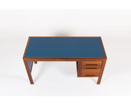 Bureau Andre Sornay acajou et stratifie bleu 1960