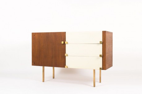 Commode Roger Landault skai blanc et laiton edition Regy 1960 