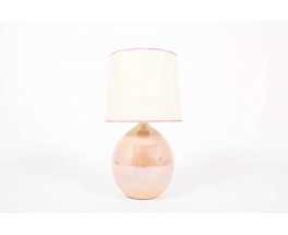 Lampe en ceramique rose et abat-jour beige 1950