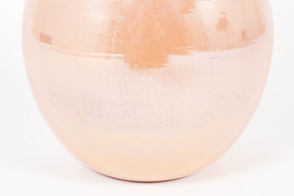 Lampe en ceramique rose et abat-jour beige 1950