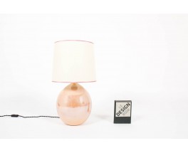 Lampe en ceramique rose et abat-jour beige 1950