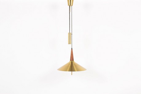 Suspension a contrepoids en laiton et placage de teck design danois 1950 