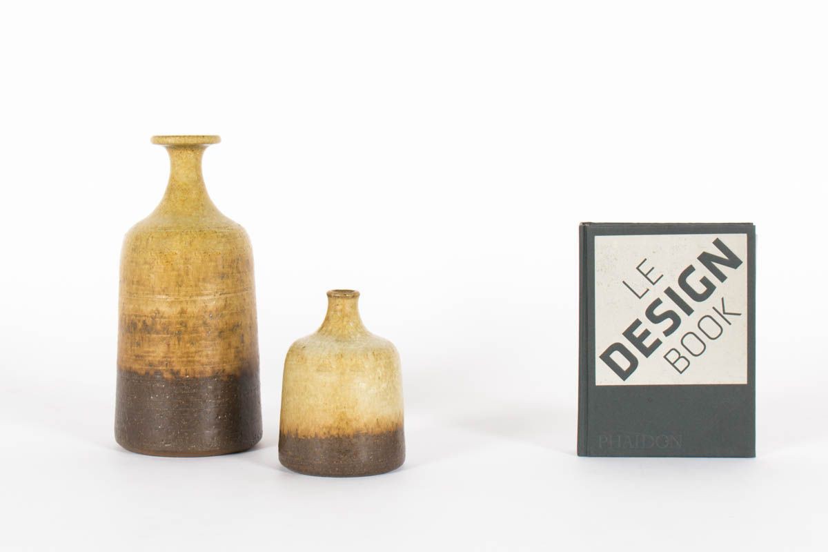 Vases Rudi Stahl Studio en ceramique marron 1950 set de 2