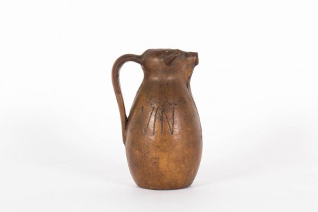 Pichet Artesania Raymon en ceramique et cuir marron design espagnol 1950