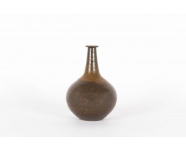 Vase Rudi Stahl Studio en gres marron col long 1970