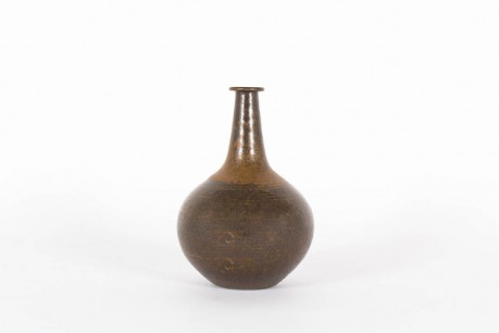 Vase Rudi Stahl Studio en gres marron col long 1970