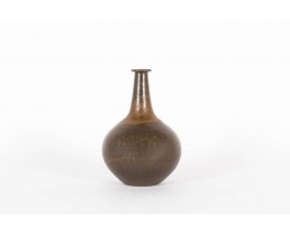 Vase Rudi Stahl Studio en gres marron col long 1970