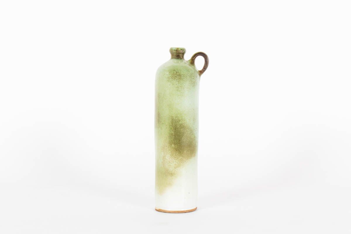 Vase bouteille Jean Beauplet en ceramique vert d'eau 1950 