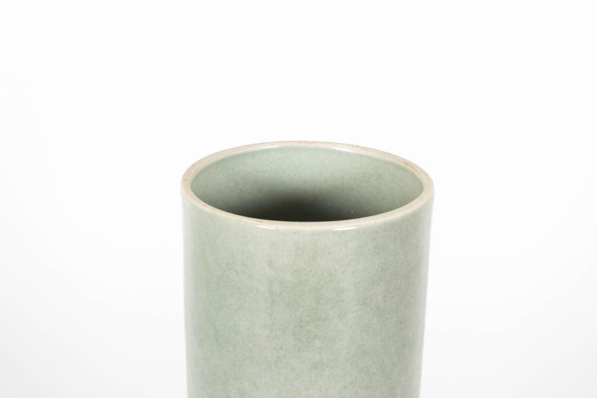 Vase rouleau en ceramique atelier Virebent vert d'eau 1970 