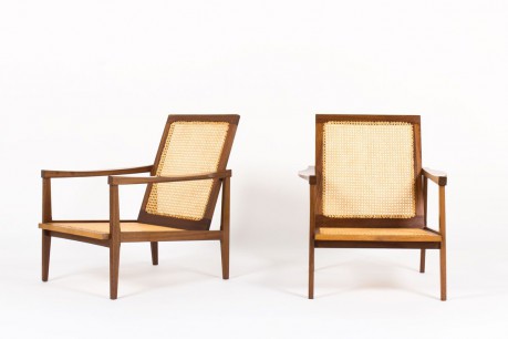 Fauteuils en acajou massif et cannage 1950 set de 2