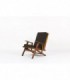 Fauteuil en chene et coussin lin noir design reconstruction 1950