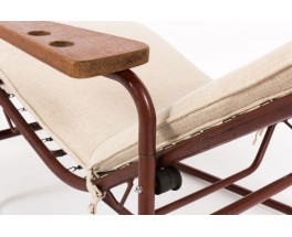 Chaise longue Jean Lesage metal bordeaux et assise beige edition Airborne 1950 