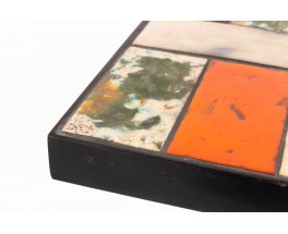 Table basse metal noir et plateau ceramique orange et beige 1950