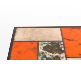 Table basse metal noir et plateau ceramique orange et beige 1950