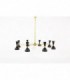 Lustre 8 feux en laiton et diffuseurs noirs design contemporain italien